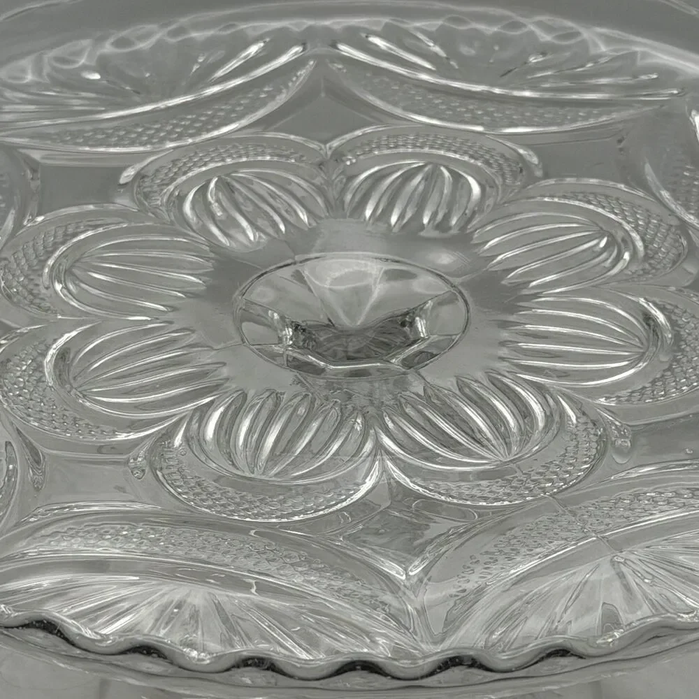 EAPG Bryce Higbee New Crescent Clear Glass Cake Stand Vintage in Great Condition